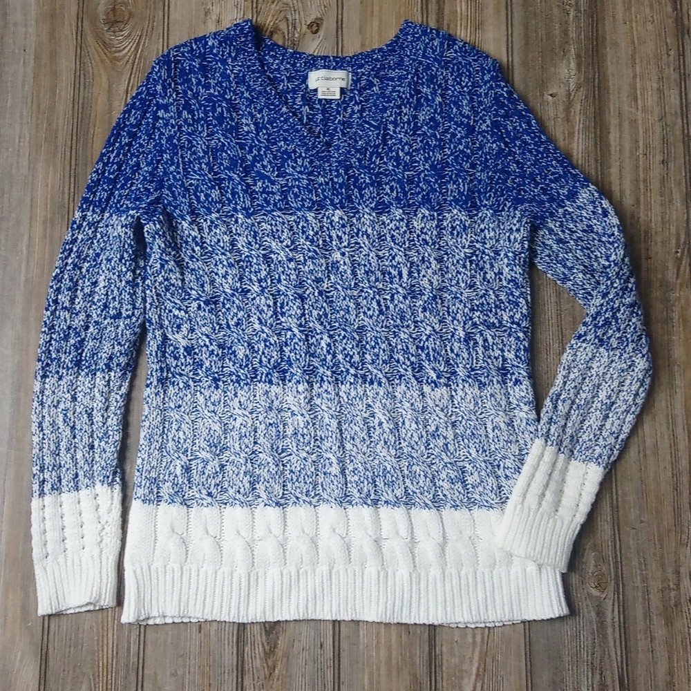 Soft Warm Cozy Ombre Cable Chain Knit V Neck Long Sleeve Sweater Top
